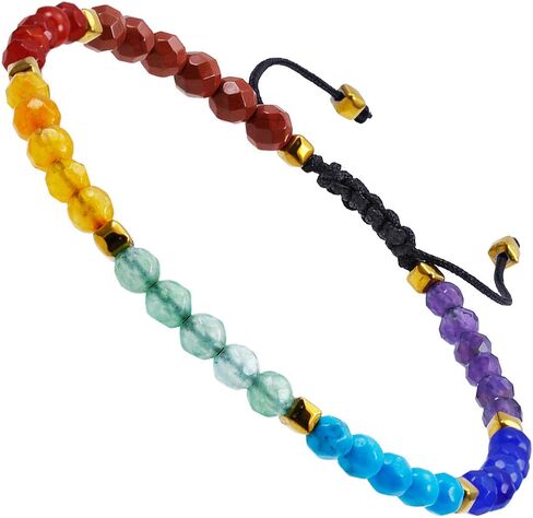 TUMBEELLUWA Beads Bracelets Faceted Stone 7 Chakra 4mm Healing Crystal Bracelet Adjustable Handmade Jewelry for Women in Saudi Arabia