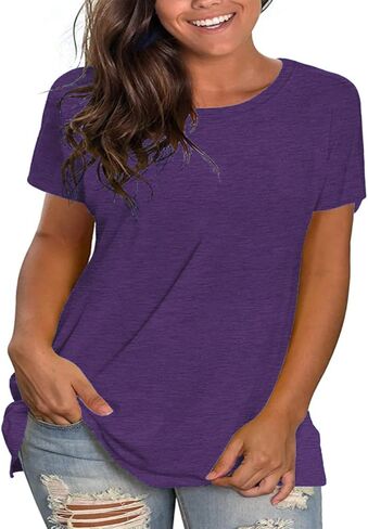 Plus Size Summer T Shirts Women Tops Short Sleeve Round Neck Casual Loose Fit Tee Tshirts Tunic in Kuwait