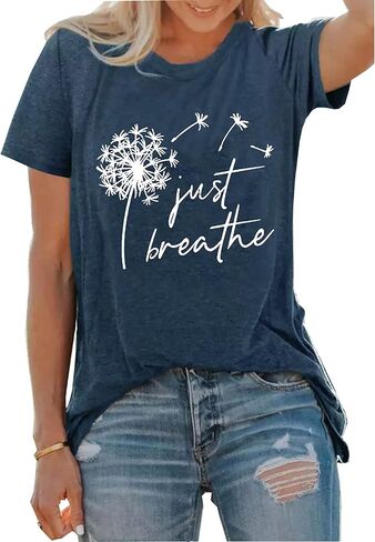 Just Breathe Dandelion T-Shirt for Women Dandelion Graphic Tees Short Sleeve Christian Shirts Tops in Saudi Arabia