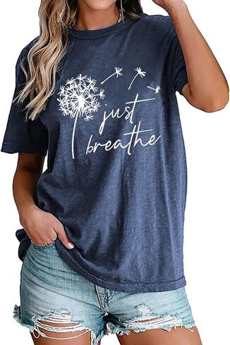 Just Breathe Dandelion T-Shirt for Women Dandelion Graphic Tees Short Sleeve Christian Shirts Tops in Saudi Arabia
