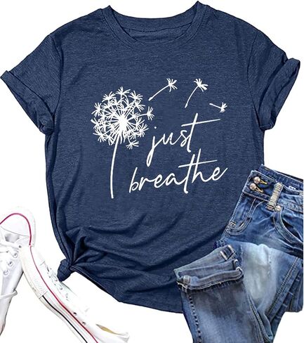 Just Breathe Dandelion T-Shirt for Women Dandelion Graphic Tees Short Sleeve Christian Shirts Tops in Saudi Arabia
