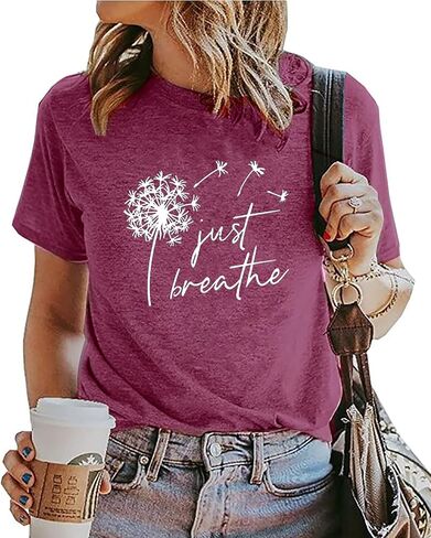 Just Breathe Dandelion T-Shirt for Women Dandelion Graphic Tees Short Sleeve Christian Shirts Tops in Saudi Arabia