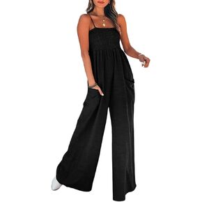 CUPSHE الصيف النساء زلة Ruching Smocked بذلة السراويل ساحة الرقبة السباغيتي الأشرطة فضفاضة الخصر ماكسي