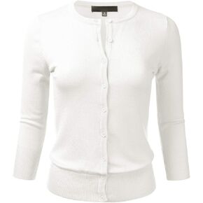 FLORIA Women's Button Down 3/4 Sleeve Crew Neck Knit Cardigan Sweater (S-3X)