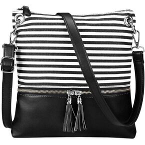 Newshows Women Lightweight Medium Canvas PU Leather Crossbody Bag with Tassel