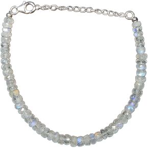 Myhealingworld Faceted Blue Fire/Blue Flashes Natural Rainbow Moonstone Beaded 6.5 inch Bracelet with Additional 2 inch 92.5 sterling silver extension. Bead Size Varies from 2mm to 5mm. in Saudi Arabia