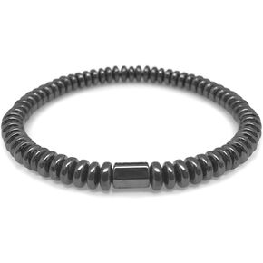 Loralyn Designs Hematite Disc Beaded Stretch Bracelet Men Womens Adjustable 6mm in Kuwait