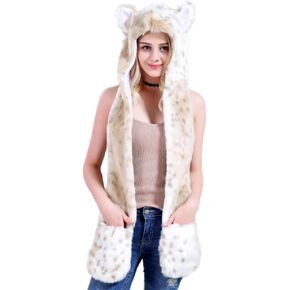 JforSJizT Faux Fur Animal Hoods Hat Scarf Mittens with Spirit Anime Paws Ears,Furry Fur Costume Hoodie with Gloves in Kuwait