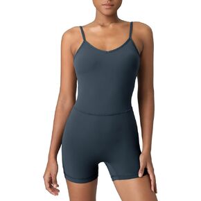 Colorfulkoala Women's Dreamlux Workout Romper with Adjustable Strap V Neck Padded Stretchy Unitard One Piece Short Jumpsuit