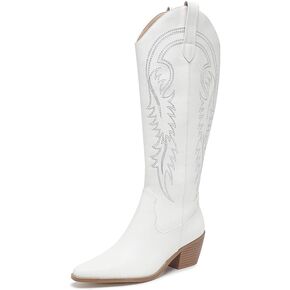 Amoji Women Western Cowboy Boots Pointed Toe Cowgirl Knee High Boots Pull On With Zipper 307 in Saudi Arabia