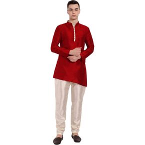 SKAVIJ Men Art Silk Cross Cut Ethnic Kurta Pajama Indian Clothing Traditional Suit Dress Set in Saudi Arabia