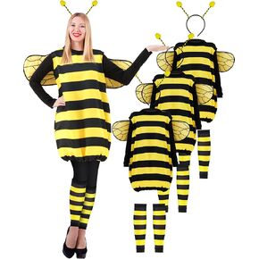 Ramede 4 Set Halloween Bee Costume Set Cute Bee Outfit with Wings, Fuzzy Leg Warmers and Head Piece for Women Halloween Groups Costume Family Costume in Kuwait