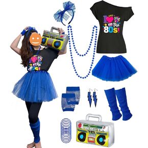 SERQUENIF Women 80s Costume Accessories Set 1980s Outfit T-Shirt Tutu Hip Pop Disco Party costume 80s outfit 1980s costume