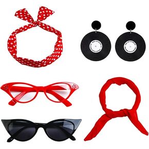 MIAIULIA 1950s طقم إكسسوارات نسائية وشاح أقراط عقال القط نظارات إطار أسود نظارات ملابس الحفلات مجموعة 5 قطع in Kuwait