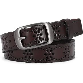 JASGOOD Women Hollow Flower Leather Belt for Jeans Pants Soft Leather Belt with Solid Pin Buckle