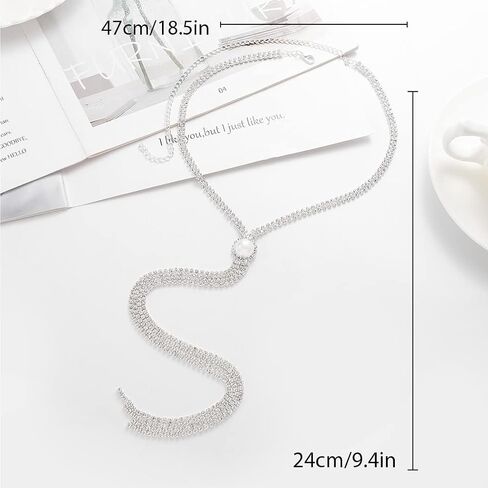 Nicute Rhinestone Y-Necklaces Crystal Long Choker Chain with Pearl Party Choker Necklaces Jewelry for Women and Girls in Kuwait
