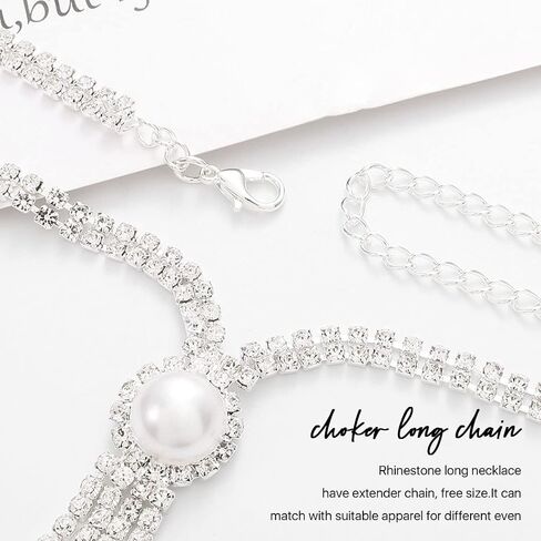 Nicute Rhinestone Y-Necklaces Crystal Long Choker Chain with Pearl Party Choker Necklaces Jewelry for Women and Girls in Kuwait