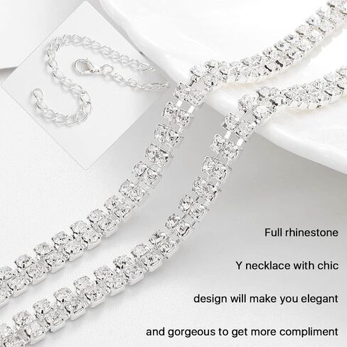 Nicute Rhinestone Y-Necklaces Crystal Long Choker Chain with Pearl Party Choker Necklaces Jewelry for Women and Girls in Kuwait