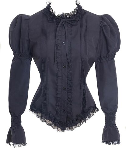 Vibsion Victorian Blouse for Women Vintage Lace Ruffle Neck Puff Long Sleeve Shirt Tops in Saudi Arabia