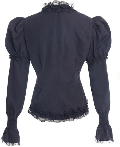 Vibsion Victorian Blouse for Women Vintage Lace Ruffle Neck Puff Long Sleeve Shirt Tops in Saudi Arabia