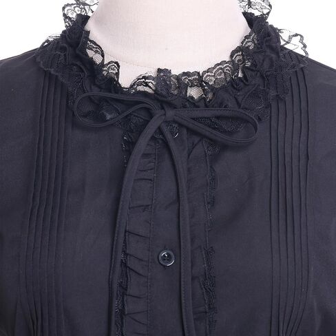 Vibsion Victorian Blouse for Women Vintage Lace Ruffle Neck Puff Long Sleeve Shirt Tops in Saudi Arabia
