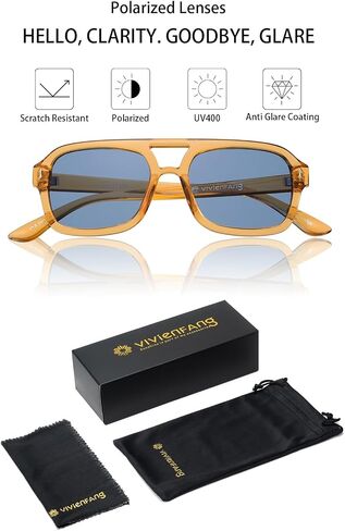 VIVIENFANG Trendy Polarized Rectangle Aviator Sunglasses for Women, Retro 70s Comfy Sun Glasses UV Protection Shades VF2229 in Saudi Arabia