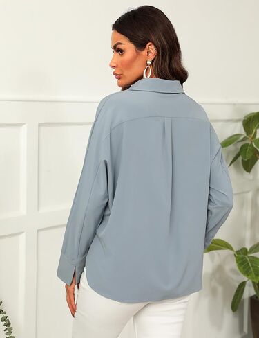 Prettywear 2024 بلوزة عمل نسائية طويلة الأكمام بياقة على شكل V قمصان عمل مكتبية أنيقة ملابس علوية فضفاضة غير رسمية in Kuwait