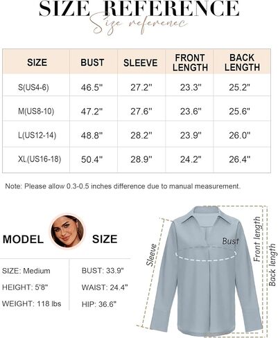 Prettywear 2024 بلوزة عمل نسائية طويلة الأكمام بياقة على شكل V قمصان عمل مكتبية أنيقة ملابس علوية فضفاضة غير رسمية in Kuwait