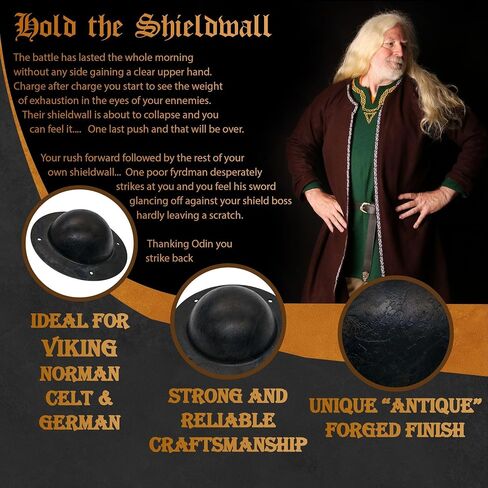 Mythrojan Hand Forged Viking LARP Shield BOSS Umbo عملي بالكامل وجاهز للمعركة، 7.4 بوصة in Kuwait