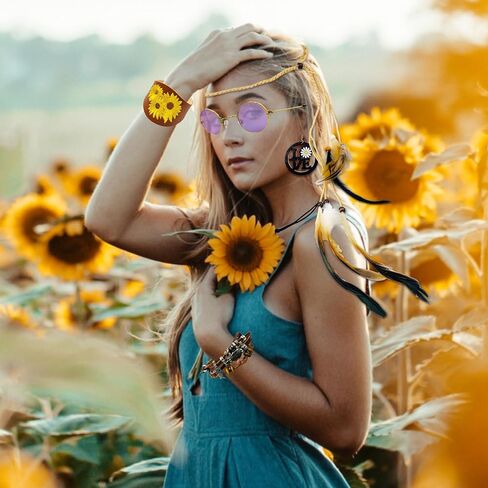ARK Survivor 6 Pcs. Hippie Accessory Set for Women Retro Accessories Feather Headband Peace Love Earrings, Boho Bracelets, 60s 70s Accessories in Kuwait