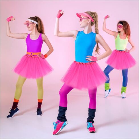 AOMIG 80s Costume Accessories Set for Women, Necklace Fishnet Gloves T-shirt Tutu 80s Party Birthday Costume Accessories in Kuwait