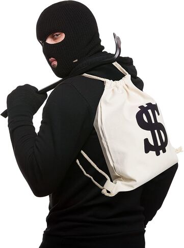 يارمومو مجموعة زي تنكري للسارق، تتضمن 100 قطعة من العملات المعدنية الذهبية البلاستيكية وحقيبة قماش، مجموعة زي لص السارق للهالوين والحفلات التنكرية بطابع اللص in Kuwait