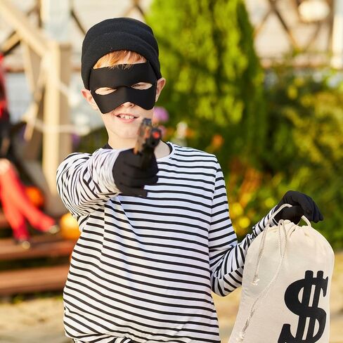 يارمومو مجموعة زي تنكري للسارق، تتضمن 100 قطعة من العملات المعدنية الذهبية البلاستيكية وحقيبة قماش، مجموعة زي لص السارق للهالوين والحفلات التنكرية بطابع اللص in Kuwait