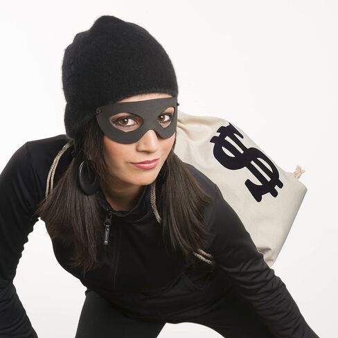 يارمومو مجموعة زي تنكري للسارق، تتضمن 100 قطعة من العملات المعدنية الذهبية البلاستيكية وحقيبة قماش، مجموعة زي لص السارق للهالوين والحفلات التنكرية بطابع اللص in Kuwait