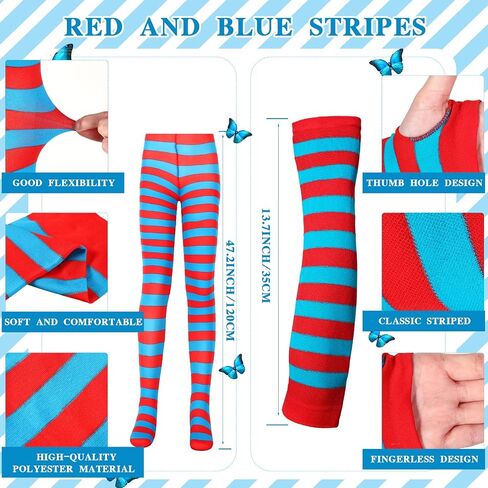 8 Pcs Blue Tulle Tutu Costume Set Includes Tulle Tutu Skirt Cat Ear Headband Red and Blue Striped Leggings Long Arm Warmer Fingerless Gloves for Teenagers Girls Party Supplies Halloween in Saudi Arabia