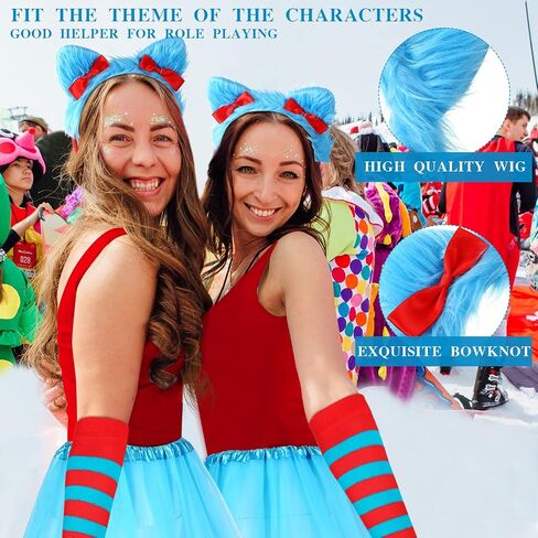 8 Pcs Blue Tulle Tutu Costume Set Includes Tulle Tutu Skirt Cat Ear Headband Red and Blue Striped Leggings Long Arm Warmer Fingerless Gloves for Teenagers Girls Party Supplies Halloween in Saudi Arabia
