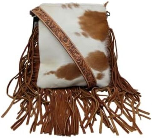 امريكان دارلينغ شنطة كروس كبيرة بتصميم جلد بقرة مخفية على شعر البقرة للنساء، شنطة يد غربية in Kuwait