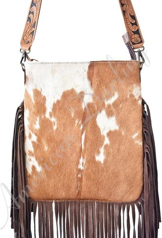 امريكان دارلينغ شنطة كروس كبيرة بتصميم جلد بقرة مخفية على شعر البقرة للنساء، شنطة يد غربية in Kuwait