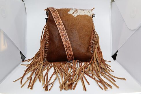 امريكان دارلينغ شنطة كروس كبيرة بتصميم جلد بقرة مخفية على شعر البقرة للنساء، شنطة يد غربية in Kuwait