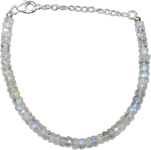 Myhealingworld Faceted Blue Fire/Blue Flashes Natural Rainbow Moonstone Beaded 6.5 inch Bracelet with Additional 2 inch 92.5 sterling silver extension. Bead Size Varies from 2mm to 5mm. in Saudi Arabia