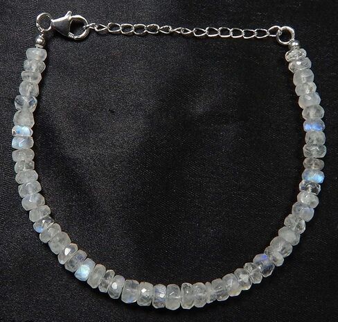 Myhealingworld Faceted Blue Fire/Blue Flashes Natural Rainbow Moonstone Beaded 6.5 inch Bracelet with Additional 2 inch 92.5 sterling silver extension. Bead Size Varies from 2mm to 5mm. in Saudi Arabia