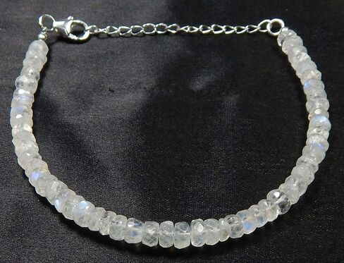 Myhealingworld Faceted Blue Fire/Blue Flashes Natural Rainbow Moonstone Beaded 6.5 inch Bracelet with Additional 2 inch 92.5 sterling silver extension. Bead Size Varies from 2mm to 5mm. in Saudi Arabia