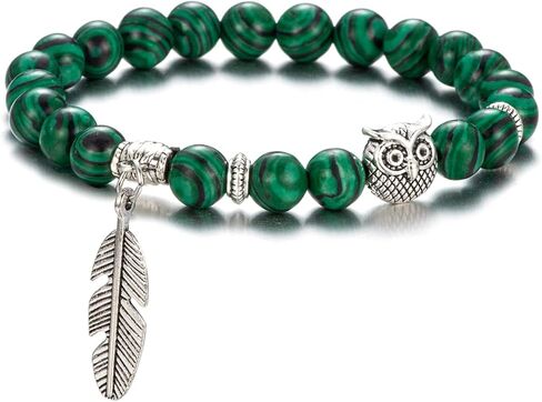 Softones 8mm Beads Owl Bracelets for Women Handmade Natural Stone Owl Gifts for Women Healing Crystals Bracelet for Women Men Spiritual Energy Bracelet in Saudi Arabia