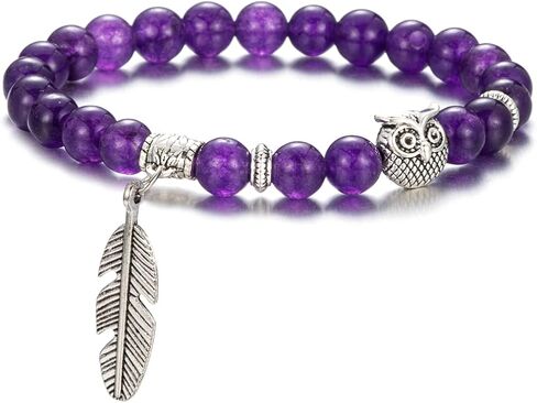 Softones 8mm Beads Owl Bracelets for Women Handmade Natural Stone Owl Gifts for Women Healing Crystals Bracelet for Women Men Spiritual Energy Bracelet in Saudi Arabia