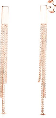 Savlano 925 Sterling Silver Tassel Box Chain Drop Earrings-18K Gold Plated 3-Strand Linear Drop Stud Earrings for Women & Girls Comes with Gift Box-Made in Italy in Saudi Arabia