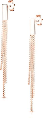Savlano 925 Sterling Silver Tassel Box Chain Drop Earrings-18K Gold Plated 3-Strand Linear Drop Stud Earrings for Women & Girls Comes with Gift Box-Made in Italy in Saudi Arabia