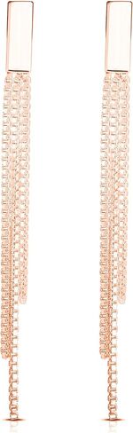 Savlano 925 Sterling Silver Tassel Box Chain Drop Earrings-18K Gold Plated 3-Strand Linear Drop Stud Earrings for Women & Girls Comes with Gift Box-Made in Italy in Saudi Arabia