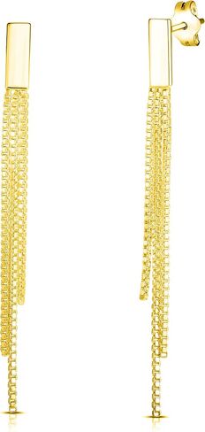 Savlano 925 Sterling Silver Tassel Box Chain Drop Earrings-18K Gold Plated 3-Strand Linear Drop Stud Earrings for Women & Girls Comes with Gift Box-Made in Italy in Saudi Arabia
