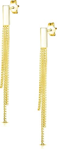 Savlano 925 Sterling Silver Tassel Box Chain Drop Earrings-18K Gold Plated 3-Strand Linear Drop Stud Earrings for Women & Girls Comes with Gift Box-Made in Italy in Saudi Arabia