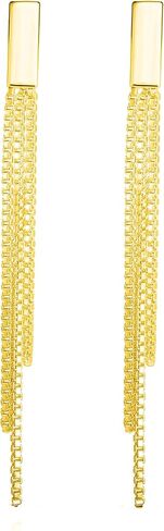 Savlano 925 Sterling Silver Tassel Box Chain Drop Earrings-18K Gold Plated 3-Strand Linear Drop Stud Earrings for Women & Girls Comes with Gift Box-Made in Italy in Saudi Arabia